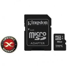Карта microSDHC  16ГБ Class  4 Kingston + SD адаптер (SDC4/16GB)