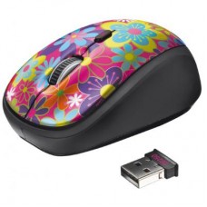 Мышь Trust Yvi Wireless Mouse flower power (20250) черная с узором, мини, оптическая, 800-1600 dpi,