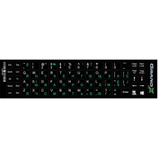 Наклейки для клавіатури непрозорі Grand-X 68 keys Cyrillic green, Latin white (GXDPGW) російська/українська/англійська