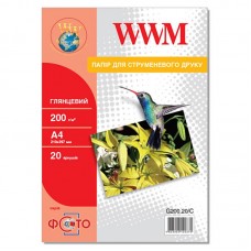 Фотопапір WWM глянцевий 200г/м кв, A4, 20л (G200.20/C)