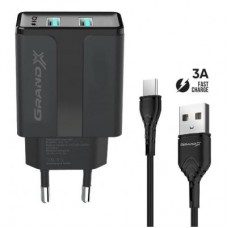 Зарядний пристрій Grand-X CH-15T 5V 2,1A USB Black + cable USB -> Type C, Cu, 4A, TPE (CH-15T)