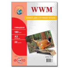 Фотобумага WWM глянцевая 180г/м кв, A3, 20л (G180.A3.20)