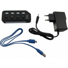 Концентратор USB3.0  Lapara LA-USB305 4- порта, с блоком питания черный